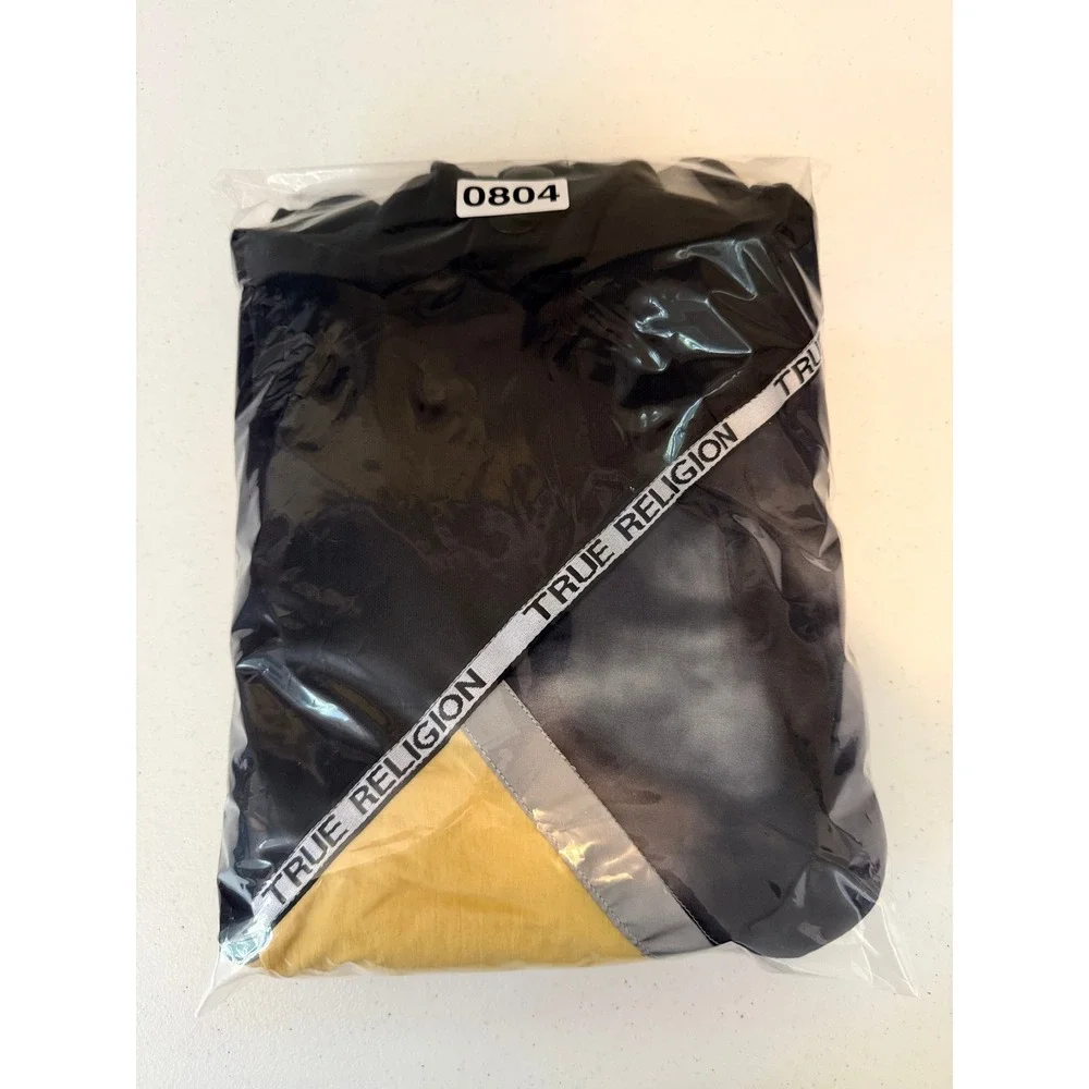 True Religion Color Block Hoodie Mens Large Black Yellow Colorblock Logo